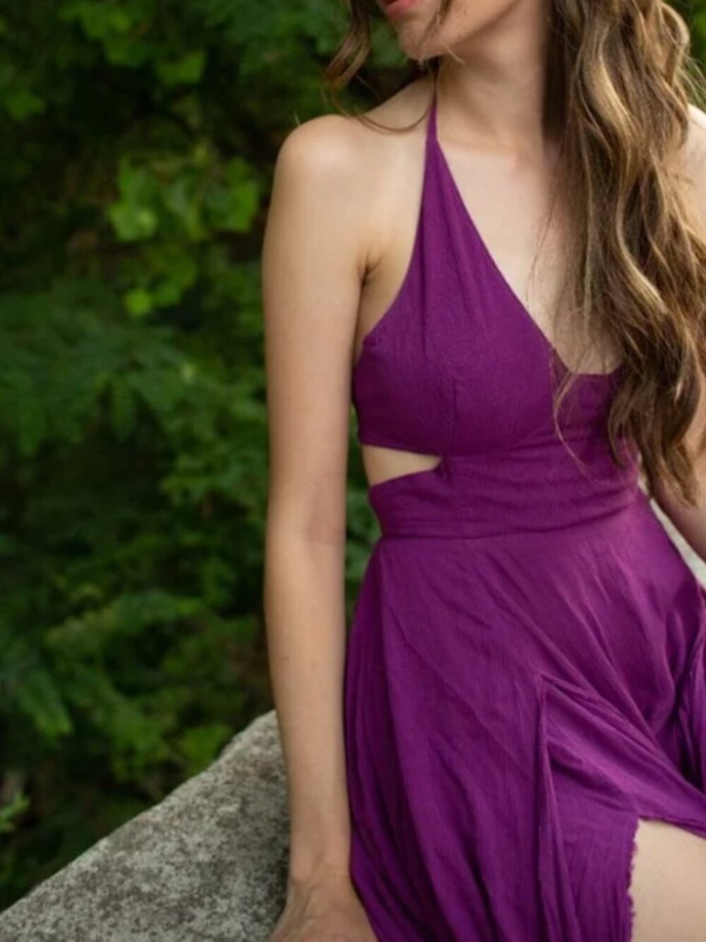 Free People Lille Maxi Halter Dress Seam Slits Back Tie Bell Accents - Picture 3 of 12